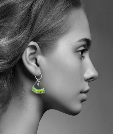 Boucles oreilles clip acier vertes (non percées)