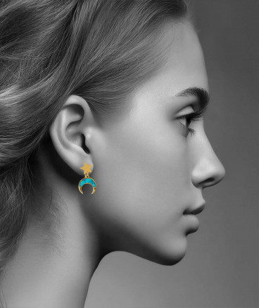 Petites boucles d'oreilles à clip Lune étoile turquoise - L'ultra-confort par Tara Pépita
