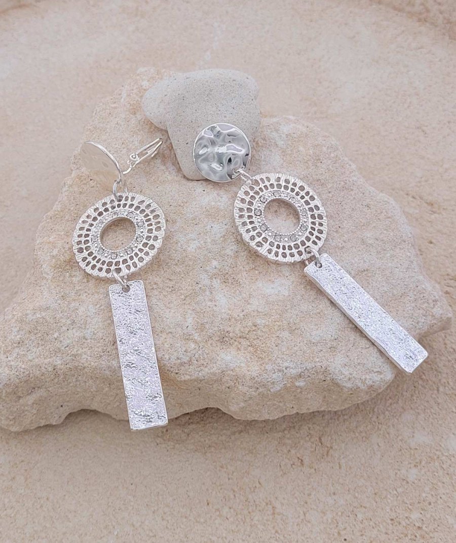 Boucles d'oreilles clips longues argentées