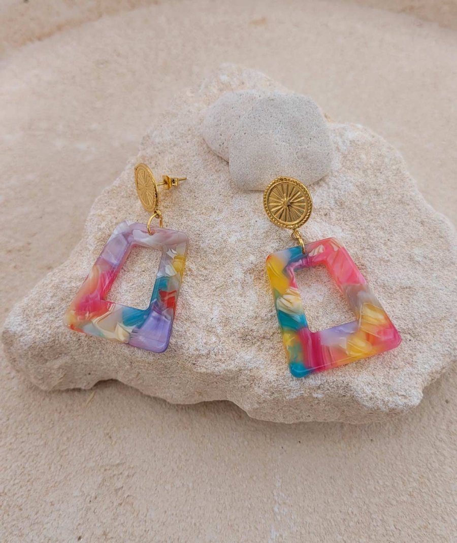 Boucles oreilles acier multicolores