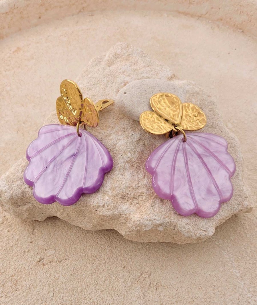 Boucles oreilles clips violettes