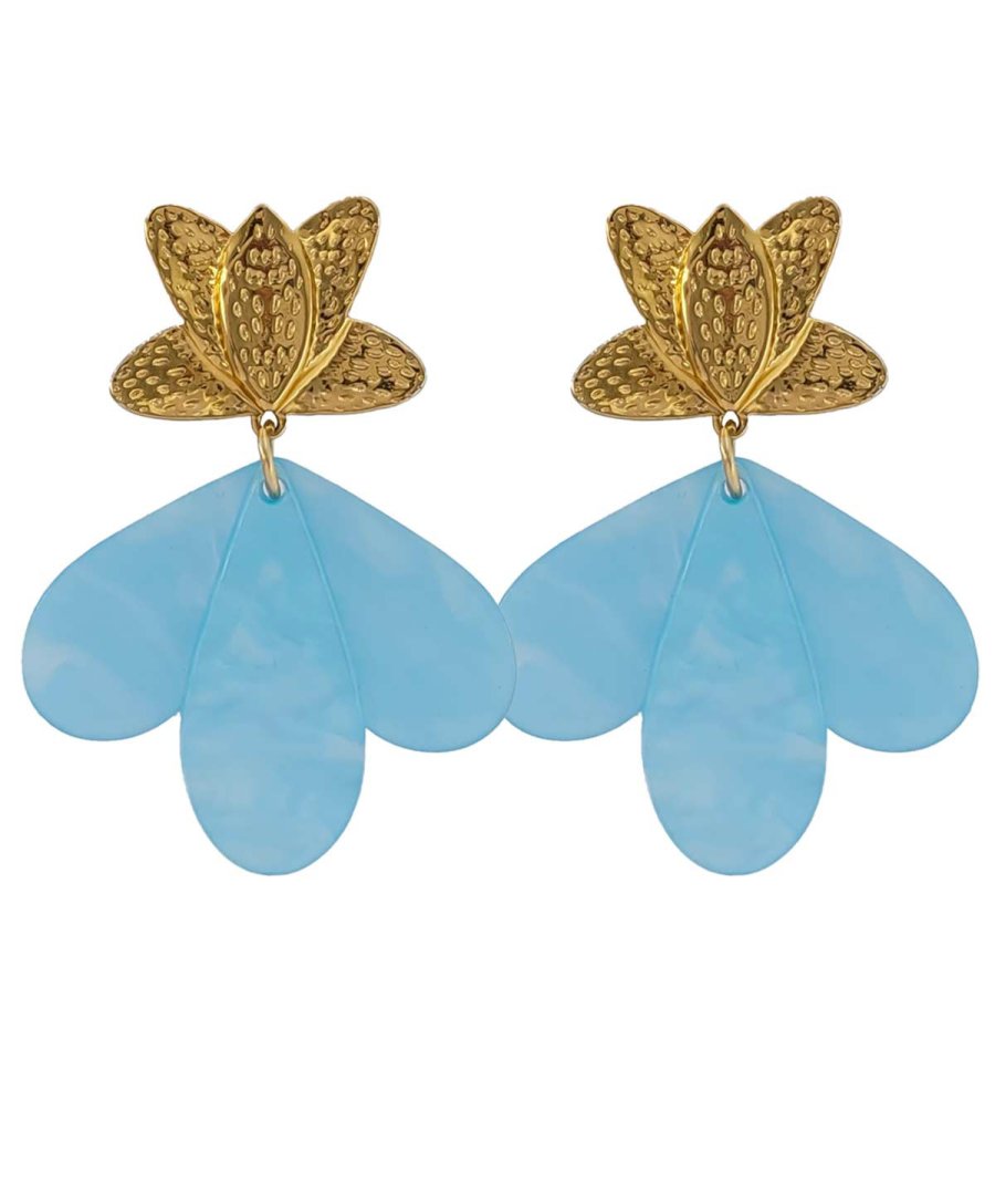 Boucles D'oreilles Clips Verre Bleu Turquoise - Modèle WG139, Bon état D'usage