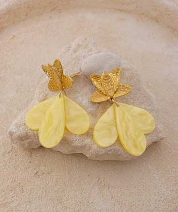 Boucles d'oreilles clip jaune paille nacré