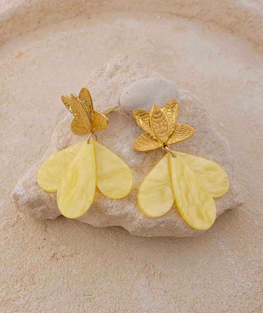 Boucles d'oreilles clip jaune paille nacré
