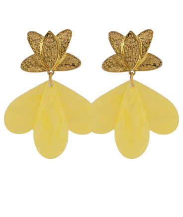 Boucles d'oreilles clip jaune paille nacré