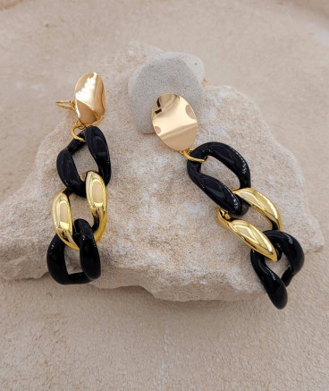 Boucles d'oreilles à clip 3 oversize chaînes noires