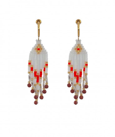 Boucles d'oreilles clip indiennes blanc rouge