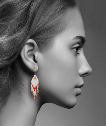 Boucles d'oreilles clip indiennes blanc rouge