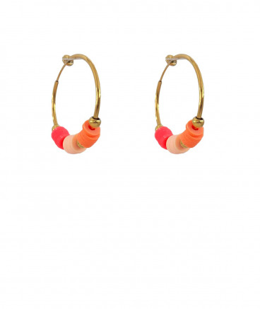 Créoles clip acier doré 3 cm charms fluo