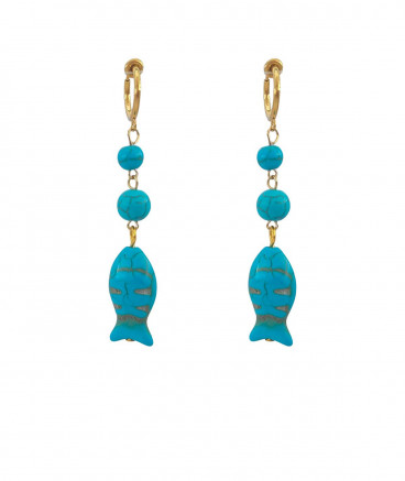 Boucles oreilles à clips poisson turquoise
