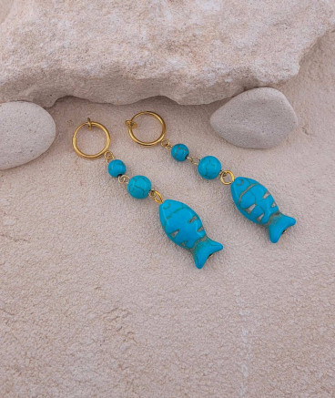 Boucles oreilles à clips poisson turquoise