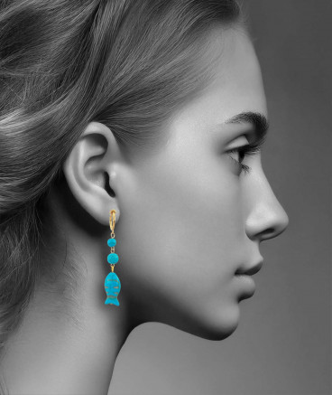 Boucles oreilles à clips poisson turquoise