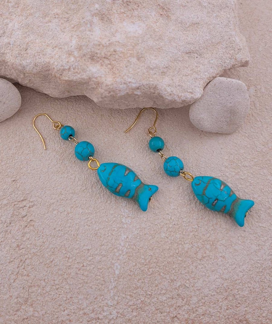 Boucles oreilles poisson turquoise