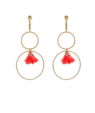 Boucles d'oreilles clips fleur rose fluo