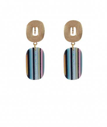 Boucles oreilles clips pendant rayures bayadère.