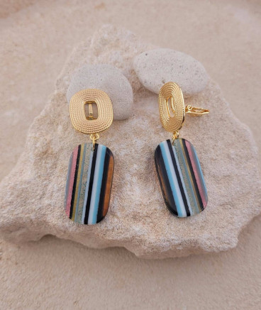Boucles oreilles clips pendant rayures bayadère.