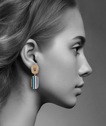 Boucles oreilles clips pendant rayures bayadère.