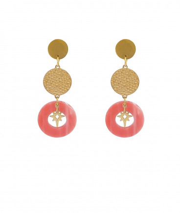 Petites Boucles d'oreilles à clips pendantes en acier et pendant rose  - L'Ultra-confort par Tara Pépita