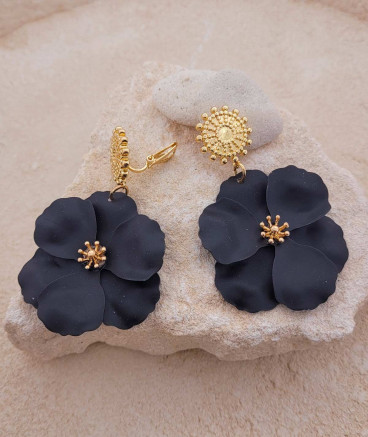Boucles D’oreilles Sira Fleur Noir Et Blanc – Marque Demiim, Neuf Avec étiquettes