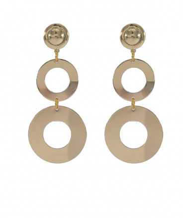 Boucles d'oreilles clips pendantes avec 2 anneaux plats dorés.