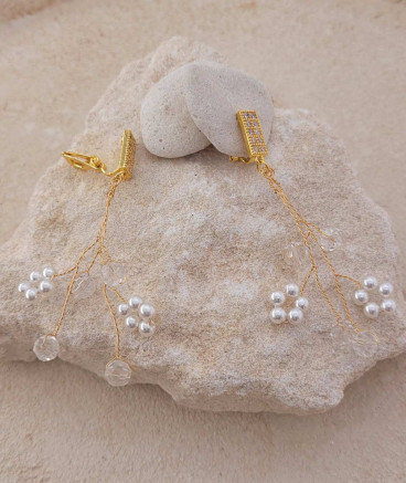 Boucles d'oreilles clip mariage fleurs perles