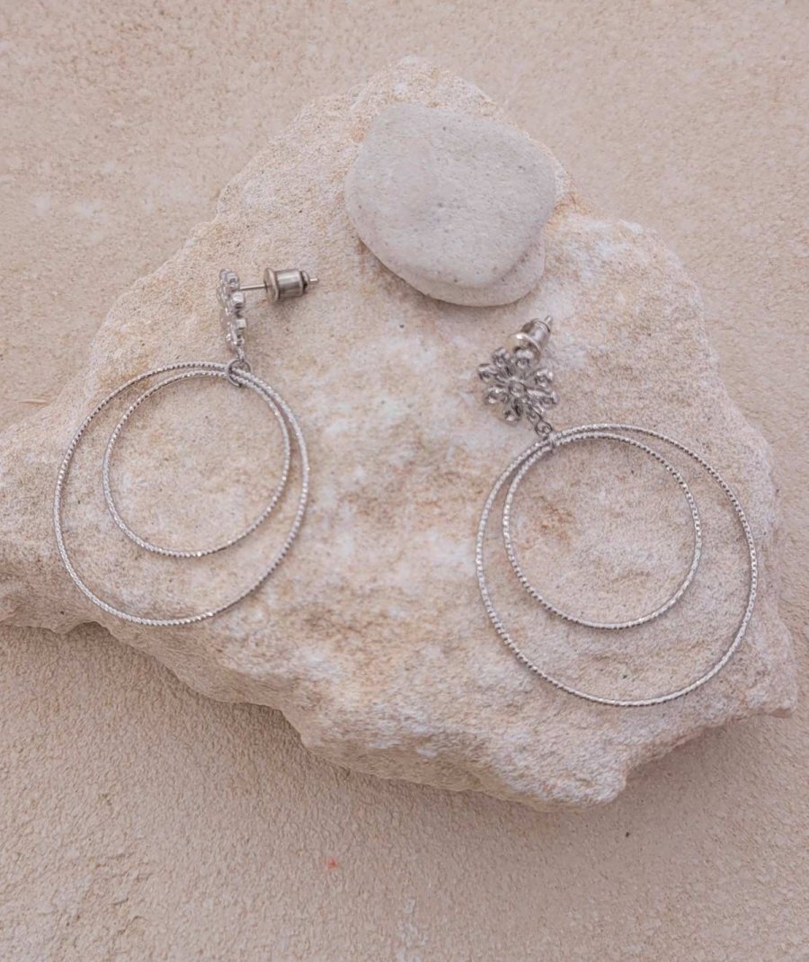 Boucles d'oreilles 2 anneaux rhodiées
