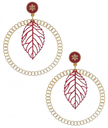 Boucles d'oreilles feuille rouge
