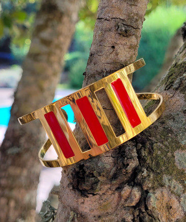 Bracelet manchette acier laqué rouge