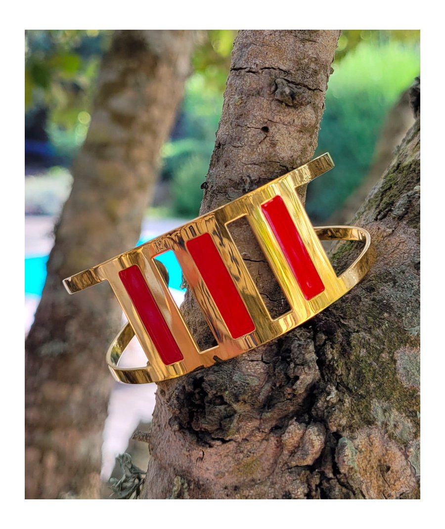 Bracelet manchette acier laqué rouge