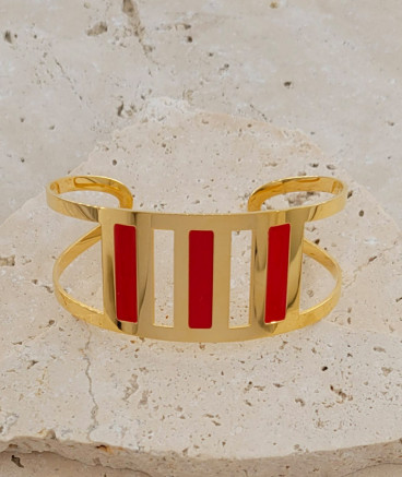 Bracelet manchette acier laqué rouge