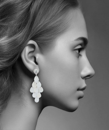 Boucles d'oreilles clips pendantes en véritable nacre blanche. Lumineuses et mobiles et très flatteuses.
