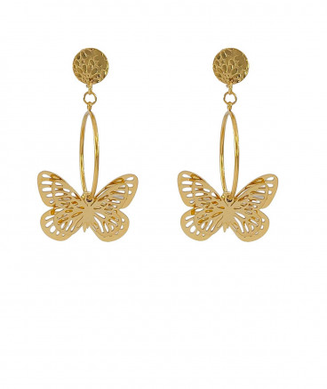 Boucles oreilles clip acier créole et papillon (non percées)