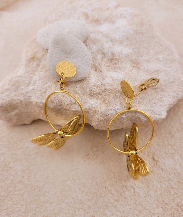 Boucles oreilles clip acier créole et papillon (non percées)