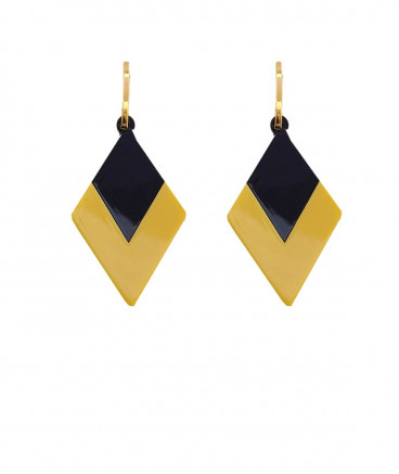 Boucles d'oreilles à clips, un look vintage avec son losange jaune et noir.