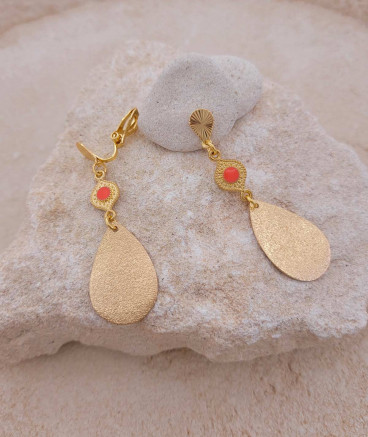 Boucles oreilles à clips pendantes légères corail
