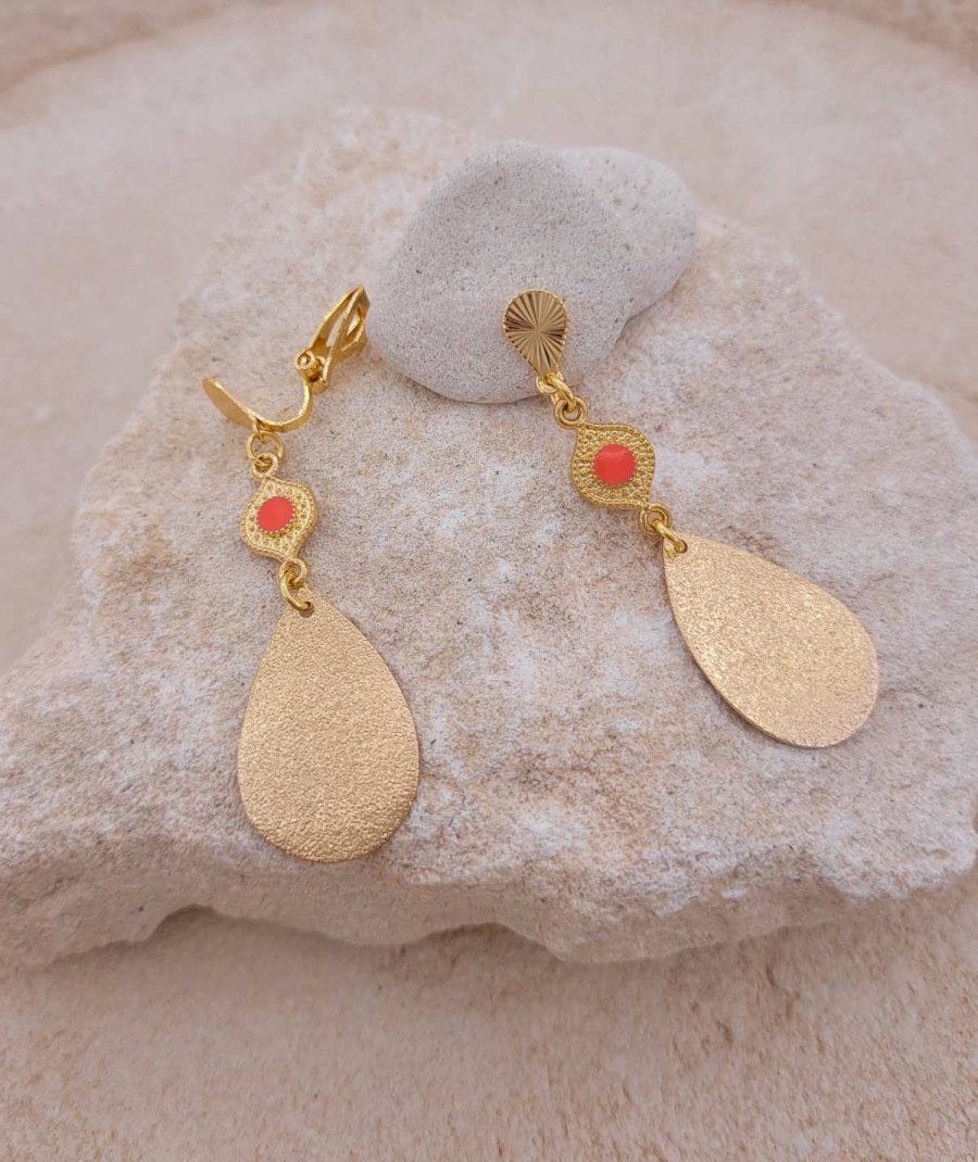 Boucles oreilles à clips pendantes légères corail