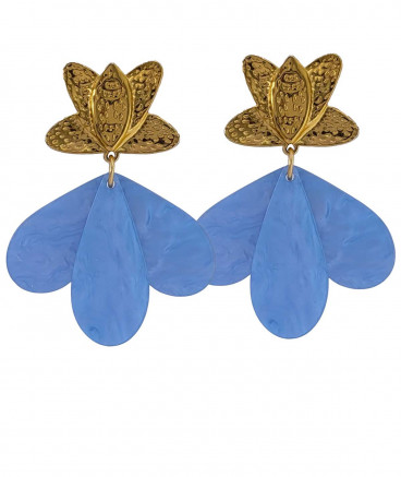 Boucles d'oreilles clip acétate bleu jean