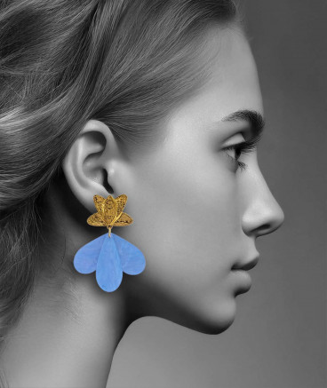 Boucles d'oreilles clip acétate bleu jean