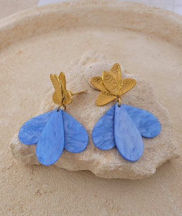 Boucles d'oreilles clip acétate bleu jean