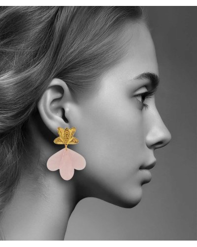Boucles d'oreilles clip acétate vieux rose poudré