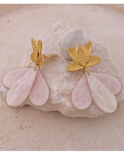 Boucles d'oreilles clip acétate vieux rose poudré