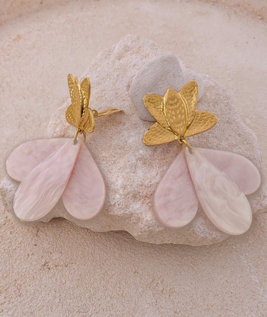 Boucles d'oreilles clip acétate vieux rose poudré