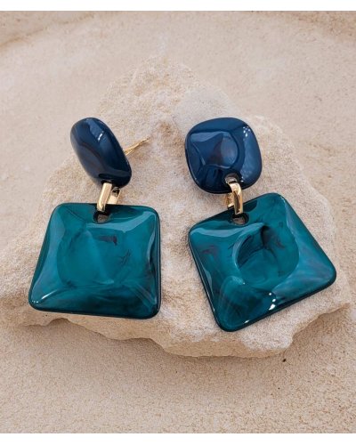 Boucles oreilles clips vintage résine bleu canard (non percées)