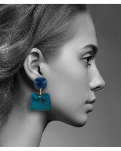 Boucles oreilles clips vintage résine bleu canard (non percées)