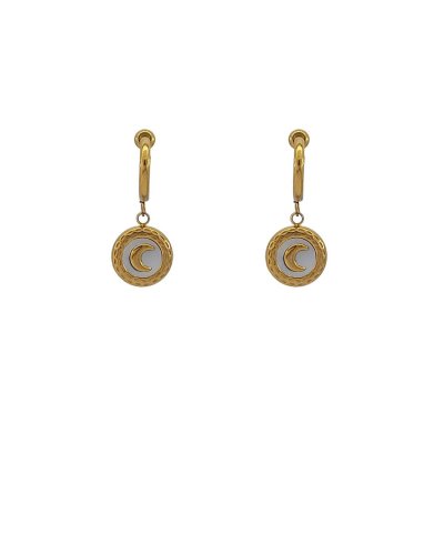Boucles oreilles clips acier doré charms Lune (non percées)