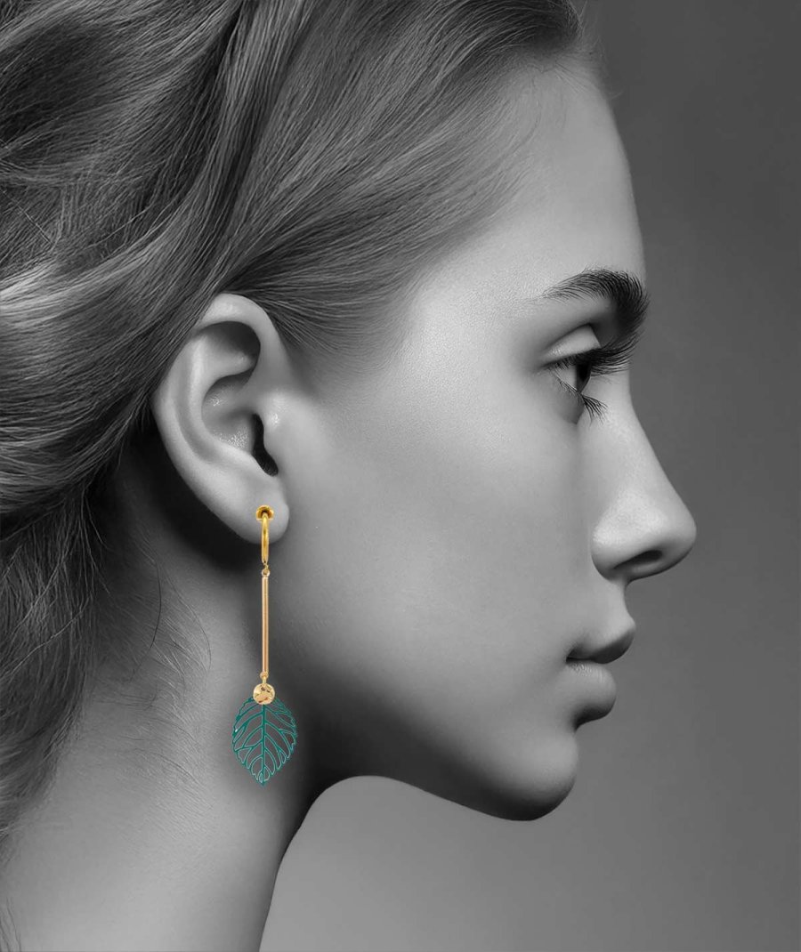 Boucles D'oreilles Clips Vintage - Motif Feuillage, Or Avec Cristaux Verts (boréalis) - Réf. 5160 - Occasion