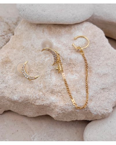 Bijoux d'oreilles Ear cuff non percé strass Lunes dorées