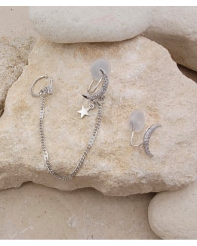 Bijoux d'oreilles Ear cuff non percé strass Lunes rhodié