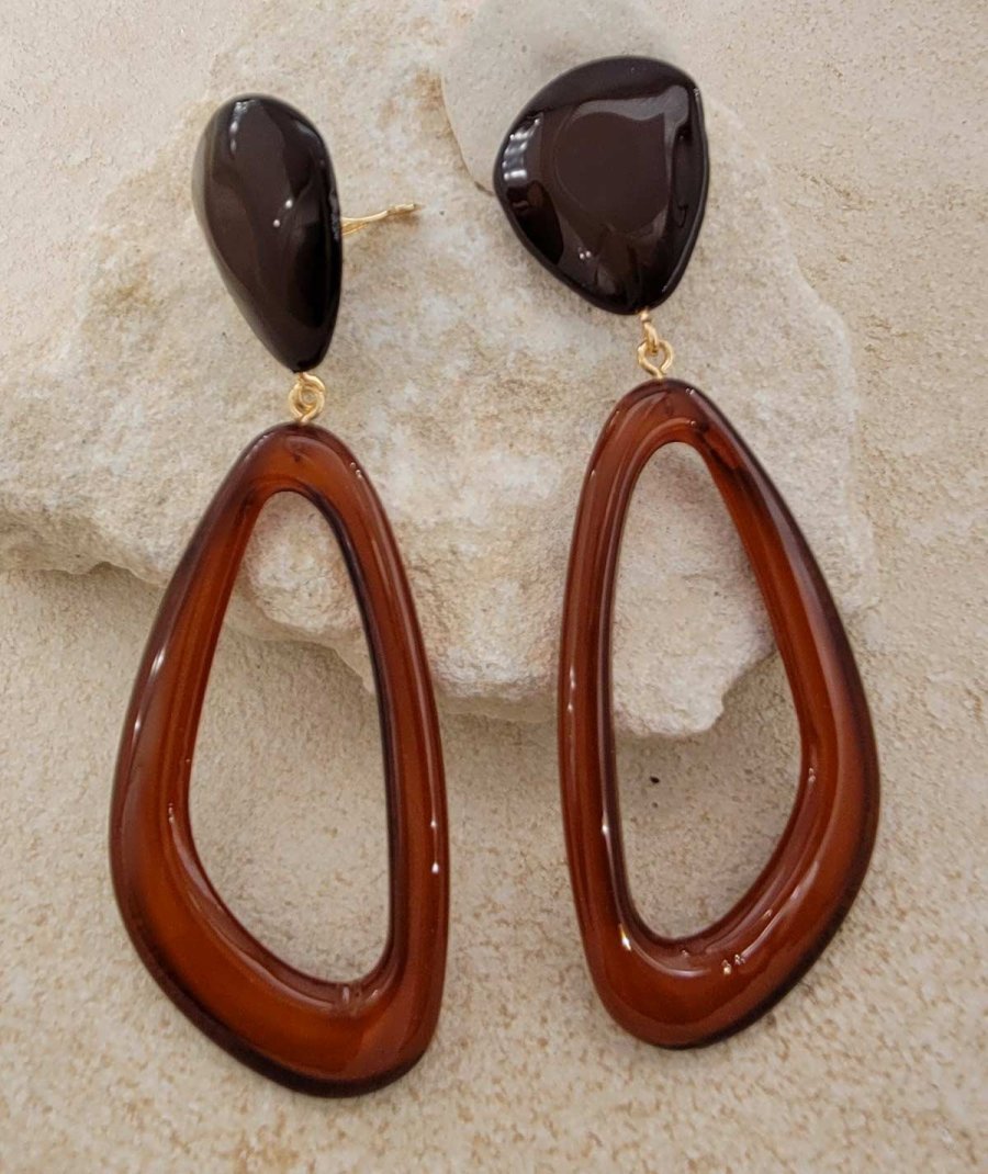 Boucles D'oreilles Vintage Clips En Résine - Occasion, Très Bon état, Sans Marque