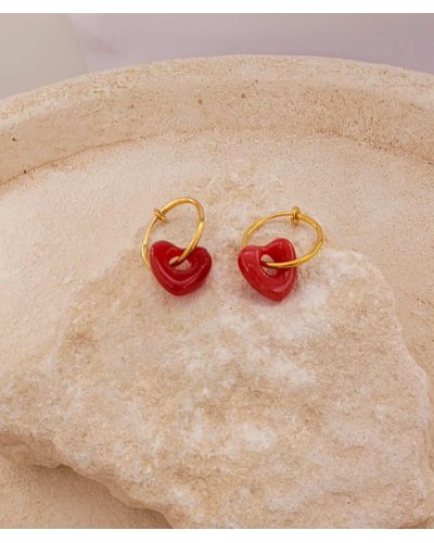 Créoles clip acier doré 2 cm coeur St Valentin (non percées)